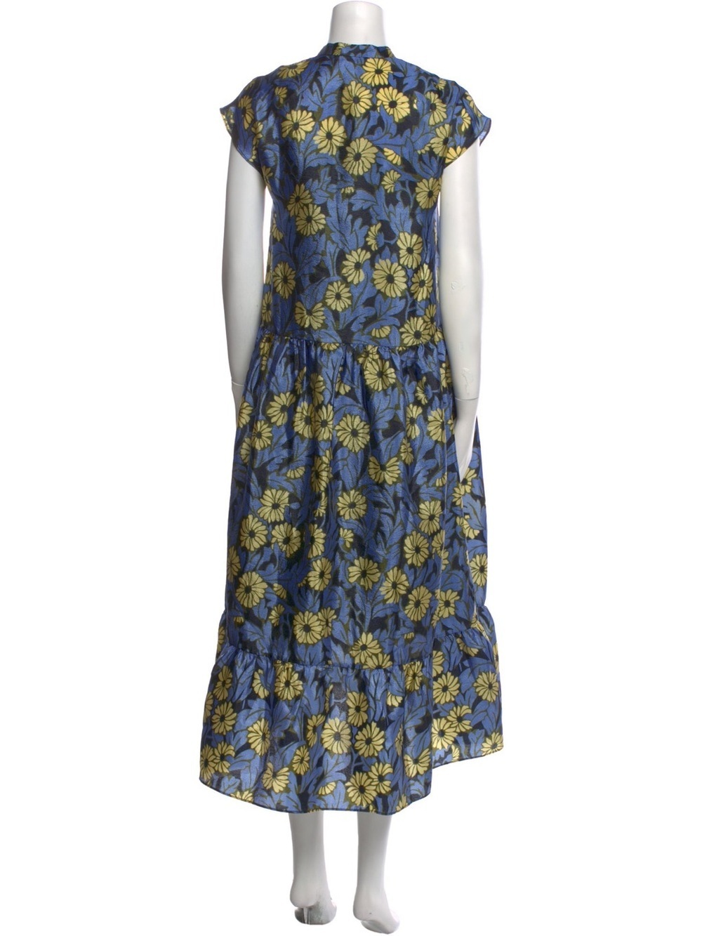 SAMSOE Blue Midi Dress with Yellow Floral Print